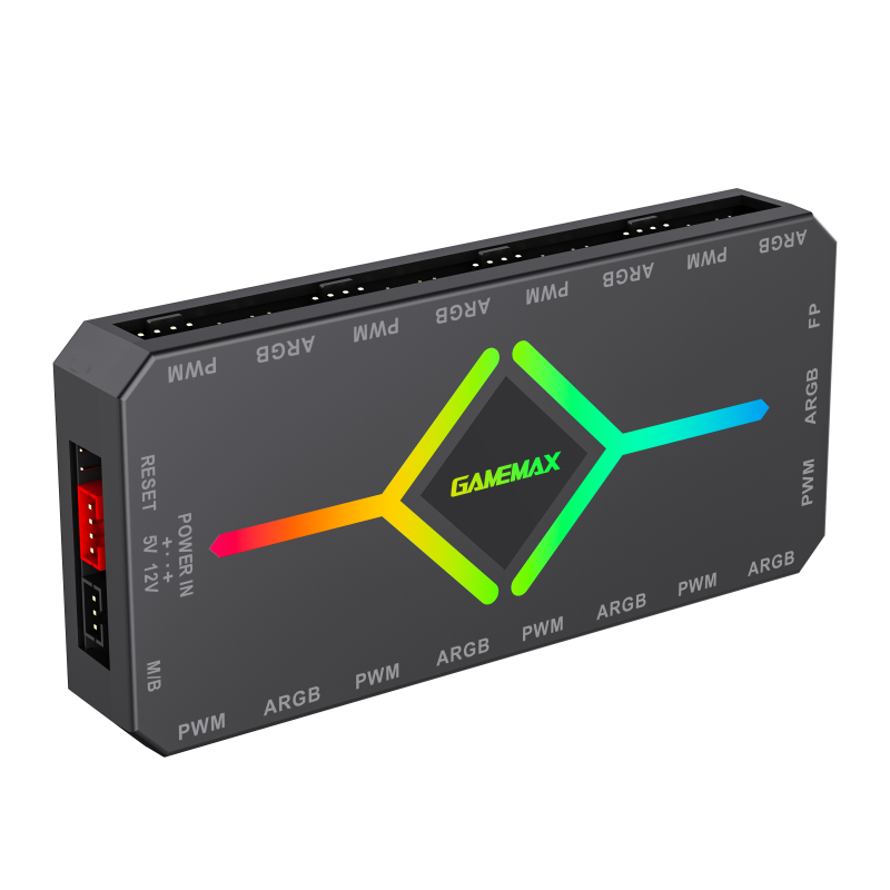 GameMax V4 ARGB PWM 9-Port Fan HUB - Black GameMax V4 ARGB PWM 9-Port Fan HUB - Black